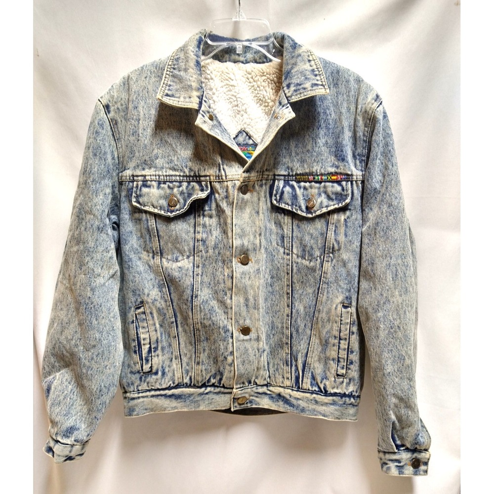 VINTAGE "FLUID" BRAND HEAVY LINED DENIUM JACKET, FADED, SIZE MEDIUM